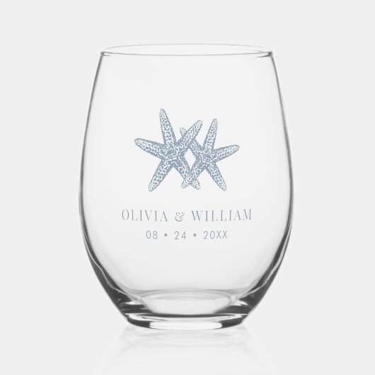 Strand Bruiloft Zeester Dusty Blauw Wijnglas Zonder Voet (Voorkant)