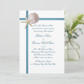 Strand Bruiloft Zeester en Zand Dollar Blauw Kaart (Staand voorkant)