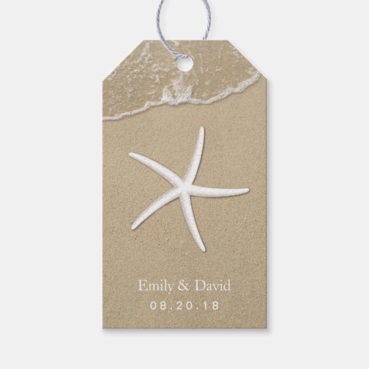 Strand Bruiloft Zeester & Zand Tropisch Cadeaulabel (Voorkant)