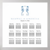 Strand Bruiloft Zitkaart Elegant Stoffig Blauw Poster (Voorkant)