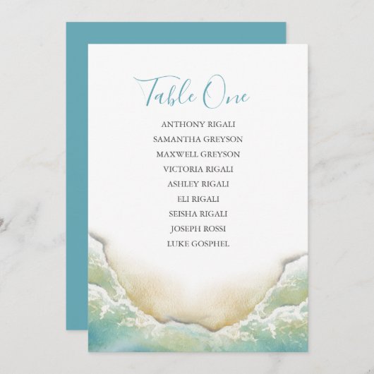 Strand Bruiloft Zitkaart Tafelplan Kaart (Voorkant / Achterkant)