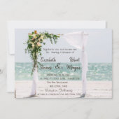 Strand Bruiloftprieel Bloemen Bruiloft Uitnodiging (Voorkant)