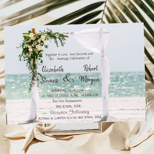 Strand Bruiloftprieel Bloemen Bruiloft Uitnodiging