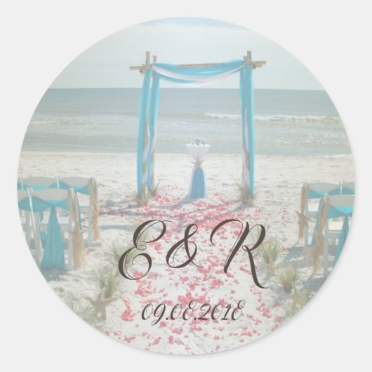 Strand Bruiloftprieel Ronde Sticker (Voorkant)