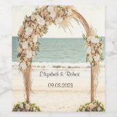 Strand Bruiloftprieel Rozen Bruiloft Wijn Etiket (Enkel label)