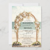 Strand Bruiloftprieel Rozen Scriptie Bruiloft Kaart (Voorkant)