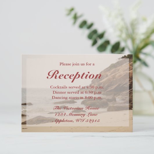 Strand Bruilofts Ontvangst Kaarten - Rotsen Strand (Staand voorkant)