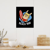 Strand Bun Funny Bunny Pun Dark BG Poster (Keuken)