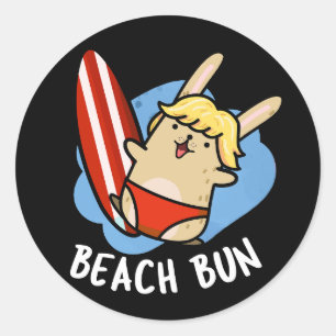 Strand Bun Funny Bunny Pun Dark BG Ronde Sticker