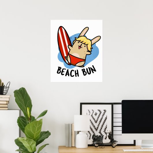 Strand Bun Funny Bunny Pun Poster (Thuiskantoor)