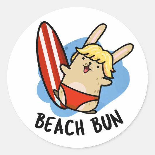 Strand Bun Funny Bunny Pun Ronde Sticker (Voorkant)