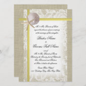 Strand Burlap en kant gele bruiloft Kaart (Voorkant / Achterkant)