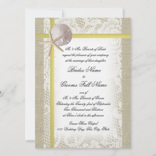 Strand Burlap en kant gele bruiloft Kaart