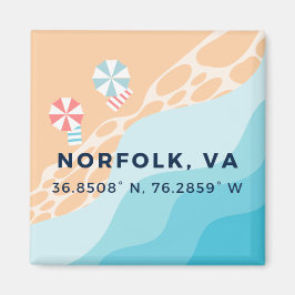 Strand Button Magnet - Coördinaten van Norfolk VA