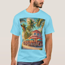 Strand Cafe Aruba Tropisch Blauwe T-Shirt