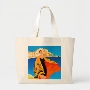 Strand Canvas tas: "Franse Riviera" Grote Tote Bag