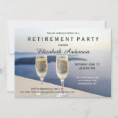 Strand Champagne Pensioen Party Uitnodiging (Voorkant)