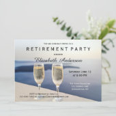 Strand Champagne Pensioen Party Uitnodiging (Staand voorkant)