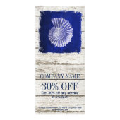 Strand chique drift hout nautische blauwe schelpen reclamekaart (Voorkant)