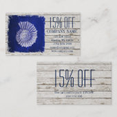 Strand chique drift hout nautische blauwe schelpen visitekaartje (Voorkant / Achterkant)