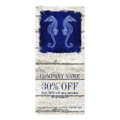 Strand chique drift hout nautische blauwe zeepaard reclamekaart (Voorkant)