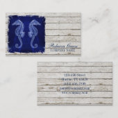 Strand chique drift hout nautische blauwe zeepaard visitekaartje (Voorkant / Achterkant)