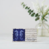 Strand chique drift hout nautische blauwe zeepaard visitekaartje (Staand voorkant)