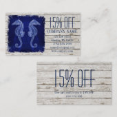 Strand chique drift hout nautische blauwe zeepaard visitekaartje (Voorkant / Achterkant)