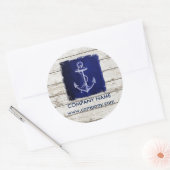 Strand chique hout nautische marine blauw anker ronde sticker (Envelop)