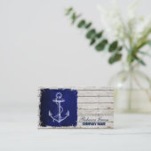 Strand chique hout nautische marine blauw anker visitekaartje (Staand voorkant)