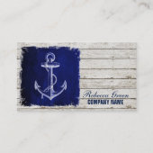 Strand chique hout nautische marine blauw anker visitekaartje (Voorkant)