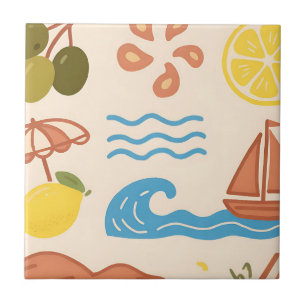 Strand Citroen Zomer Doodles Speelse Sfeer Tegeltje
