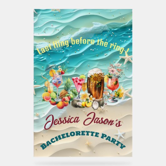 Strand Cocktails Tropische Vruchten Bachelorette P Acryl Bord (Voorkant)