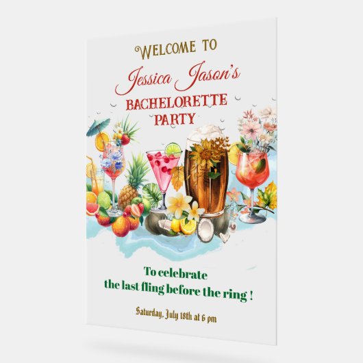 Strand Cocktails Tropische Vruchten Bachelorette P Acryl Bord (Hoek)