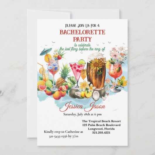 Strand Cocktails Tropische Vruchten Bachelorette P Kaart (Voorkant)