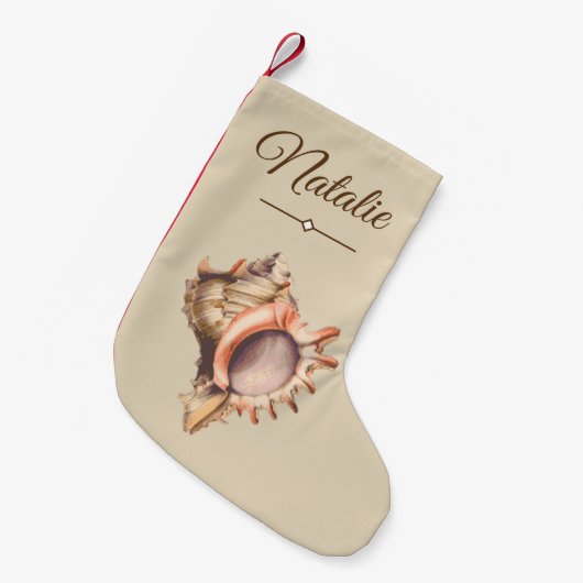 Strand Conch Seashell & Naam Kleine Kerstsok (Voorkant (Hangend))