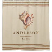 Strand Conch Shell & Taupe | Gepersonaliseerd Douchegordijn (Voorkant)