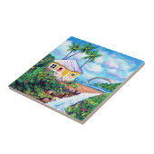 strand Cottage met waterval keramische tapijten Tegeltje (Zijkant)