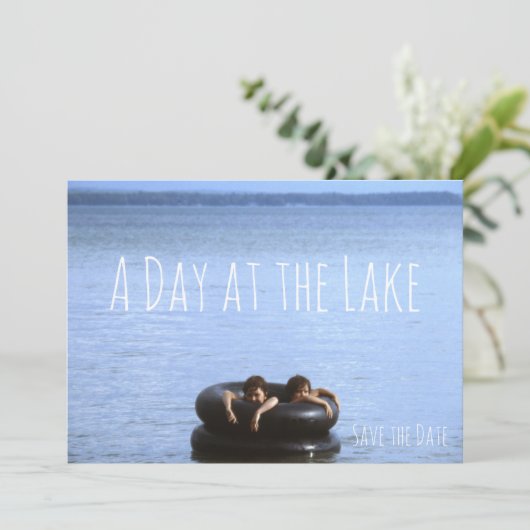 Strand, Dag bij het Lake Swimming Beach Party Save The Date (Staand voorkant)