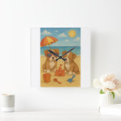 strand dag puppies Wall Clock Vierkante Klok (Huis)