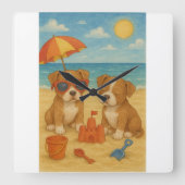 strand dag puppies Wall Clock Vierkante Klok (Voorkant)