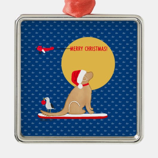 Strand Dag Surfen Golden Santa Dog Ornament (Voorkant)
