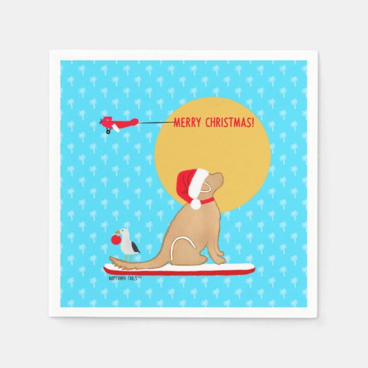 Strand Dagen Gouden Kerstmis Aqua Servetten (Voorkant)