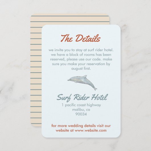 strand detail van de bruiloft informatiekaartje (Voorkant / Achterkant)