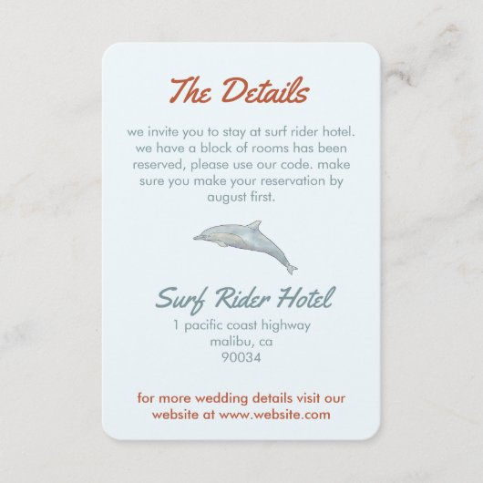 strand detail van de bruiloft informatiekaartje (Voorkant)