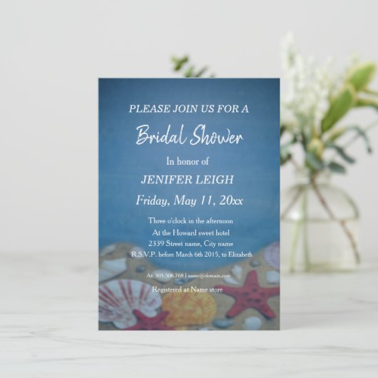 Strand diep blauw bruiloft vrijgezellenfeest kaart (Staand voorkant)