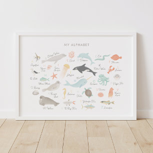 Strand Dieren Alfabet Slaapkamer Decor Poster