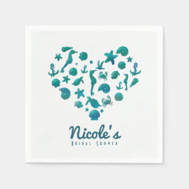 Strand Dingen Blauwgroen Waterverf Modern Chic Par Servetten