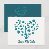 Strand Dingen Blauwgroen Waterverf Modern Save the Aankondigingskaart (Voorkant / Achterkant)