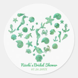 Strand Dingen Groen Aquarel Modern Feest Favor Ronde Sticker
